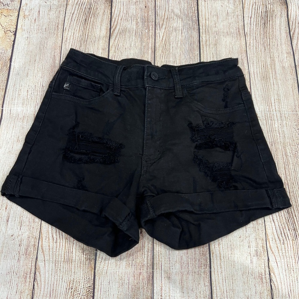 KanCan Black Distressed Denim Shorts Cuffed‎ Ripped KC7082BK Womens Size 25 W3